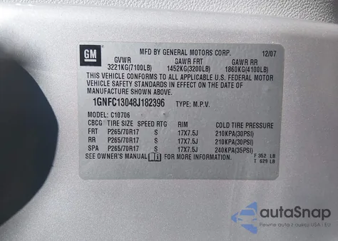 2008 Chevrolet Tahoe Lt z USA, uszkodzony, nr VIN 1GNFC13048J182396